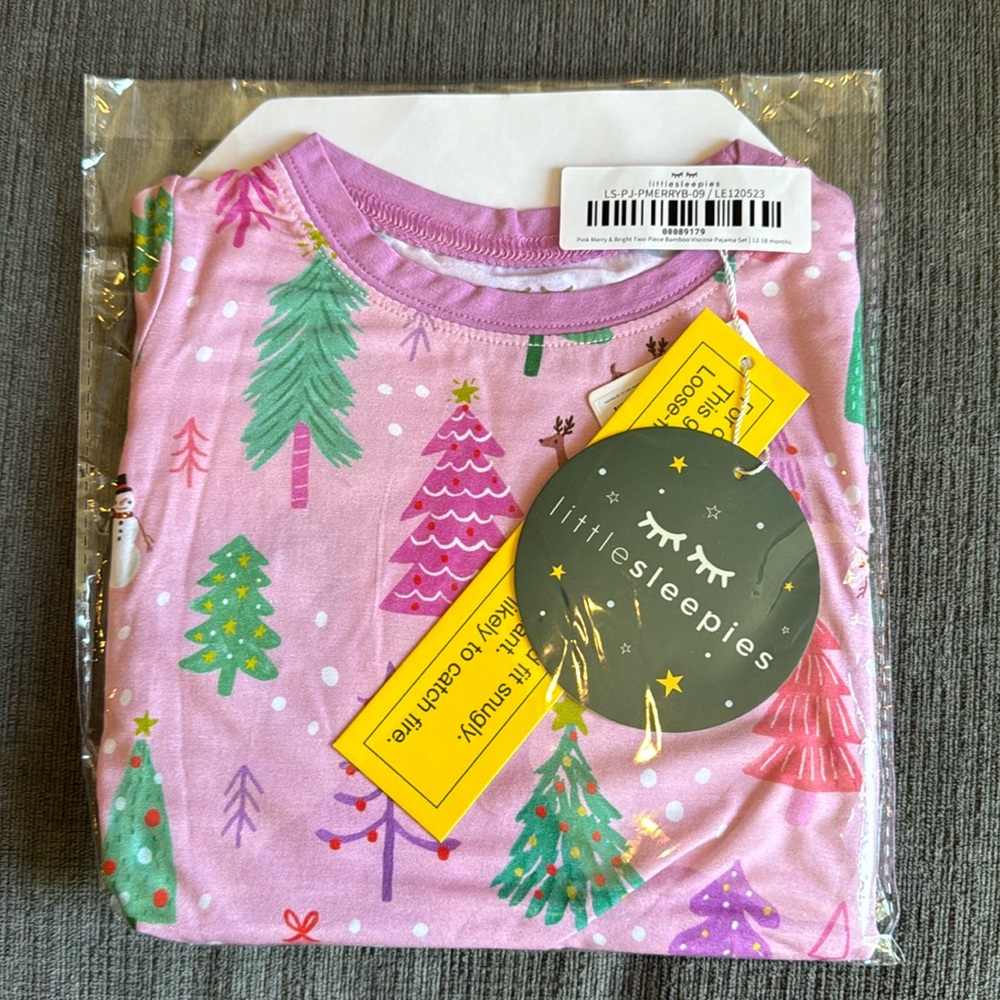 Little Sleepies Pink Merry & Bright Two-Piece Bamboo Viscose Pajama Set 12-18 mo